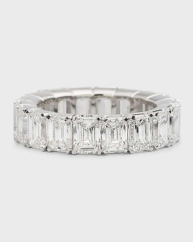 Emerald-Cut Lab Grown Diamond 18K White Gold Eternity Band Ring, Size 6